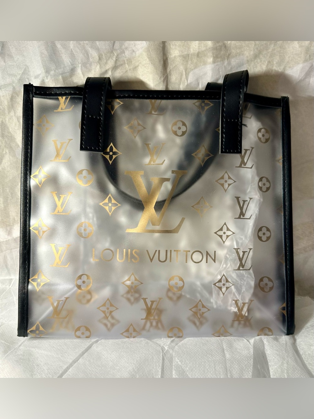 Louis Vuitton Clear Monogram Tote Bag in Gold & Black Novelty Gift NWT - Picture 5 of 8